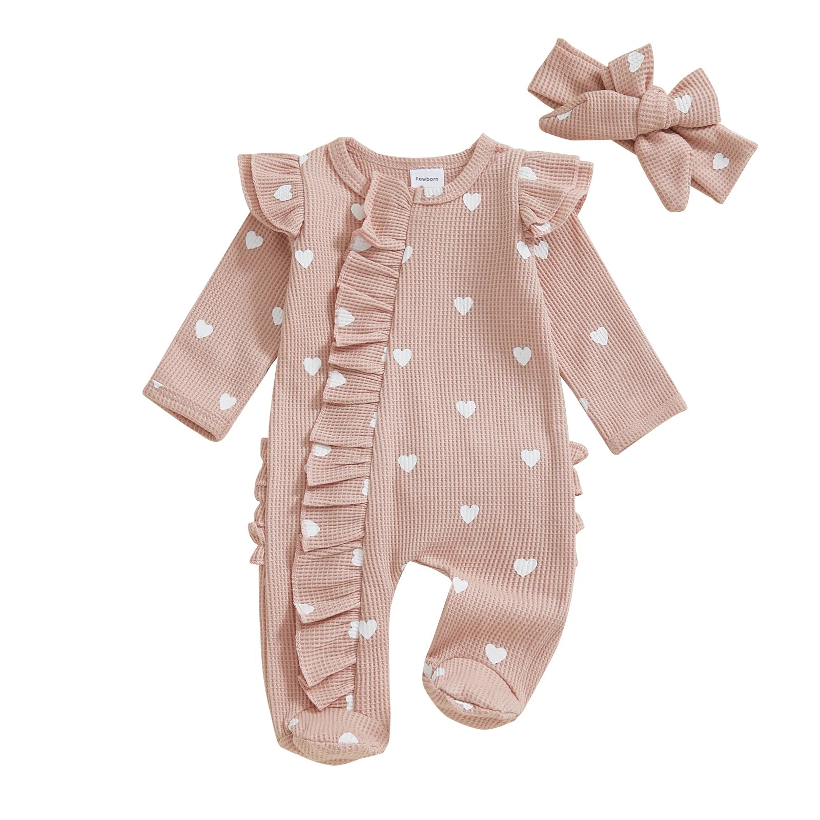 Heart Ruffle Baby Romper Set With Matching Headbands