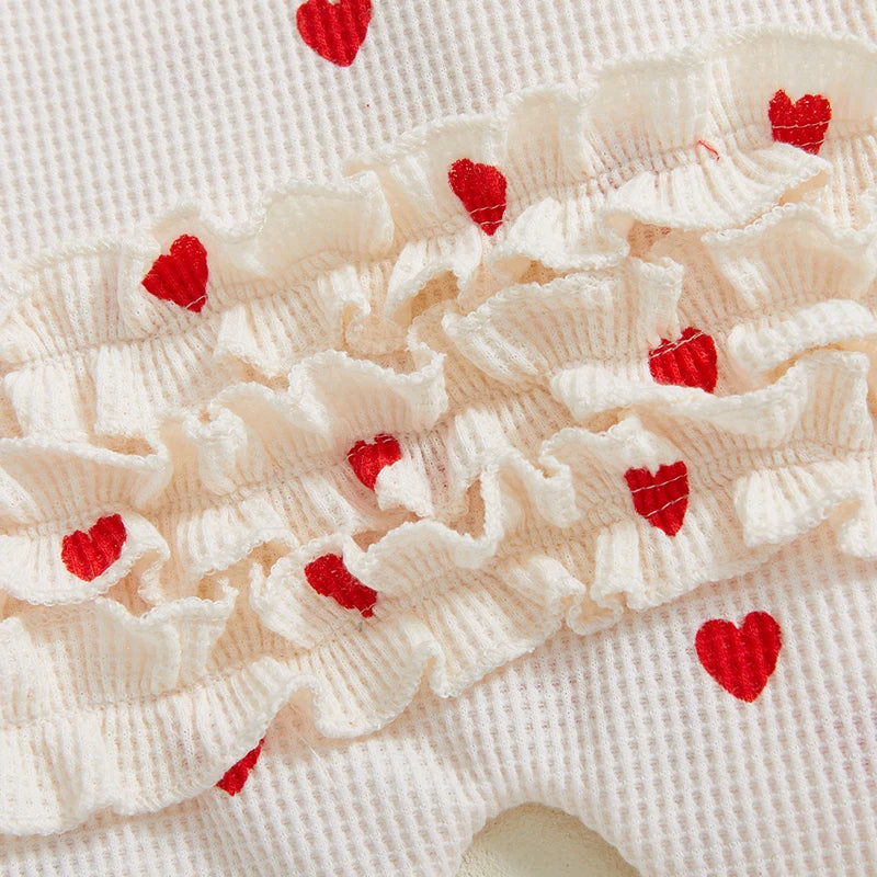 Heart Ruffle Baby Romper Set With Matching Headbands