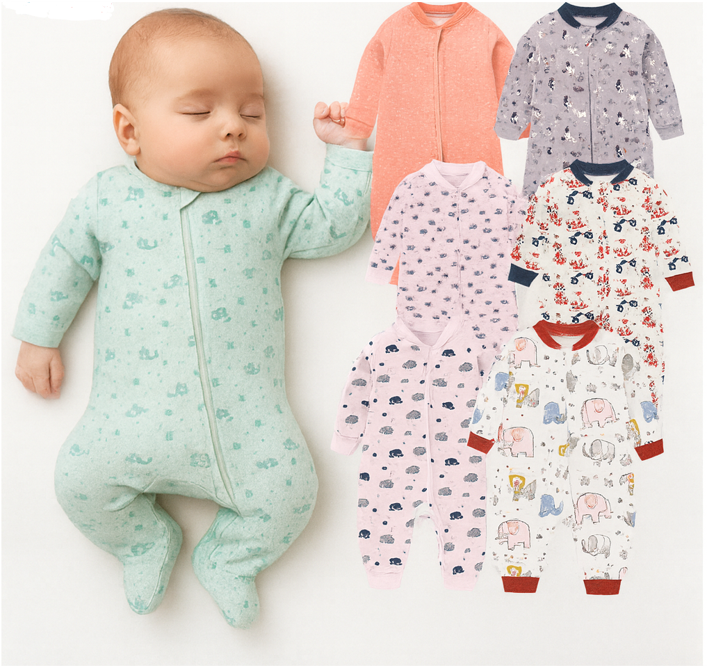 Cute Organic Cotton Baby Pajamas With 2-way Zipper