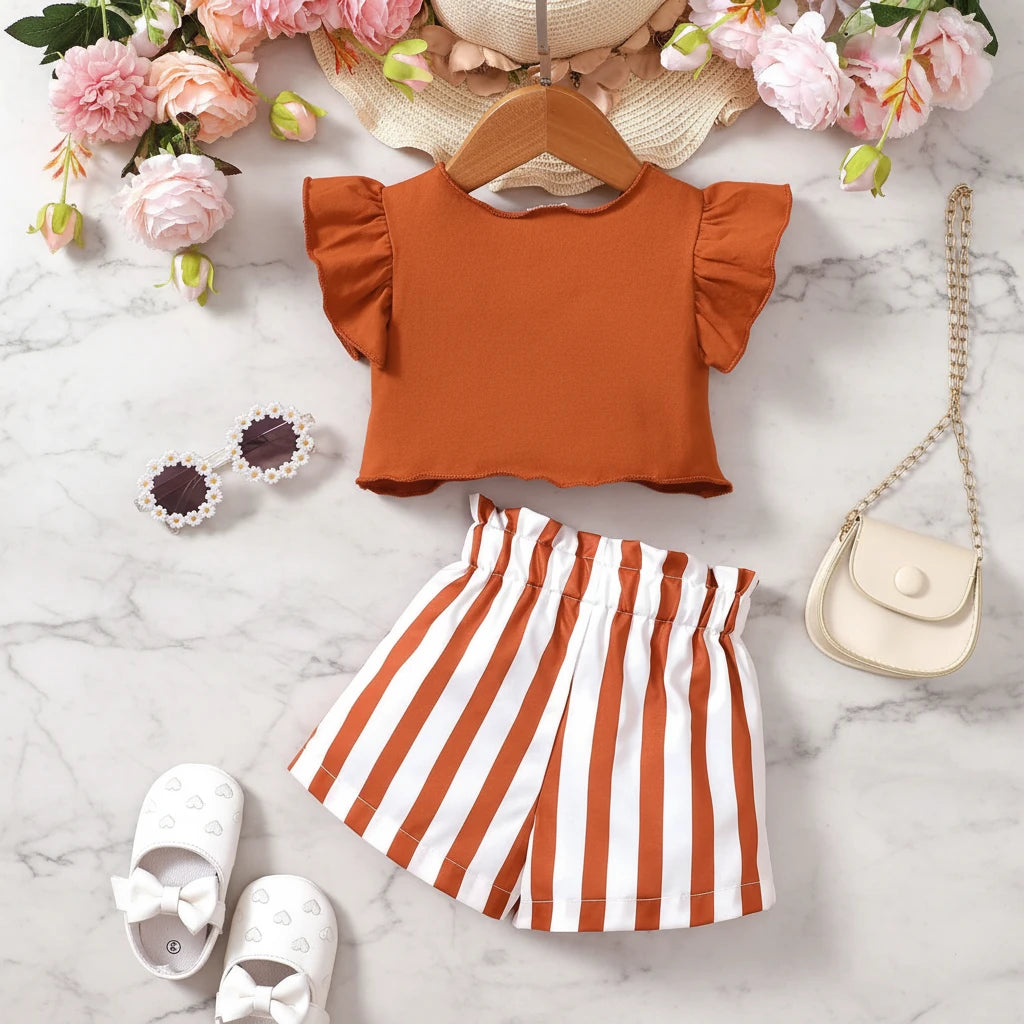 Boho-Chic Summer Set: Flutter Sleeve Twist Top & Striped Bloomers