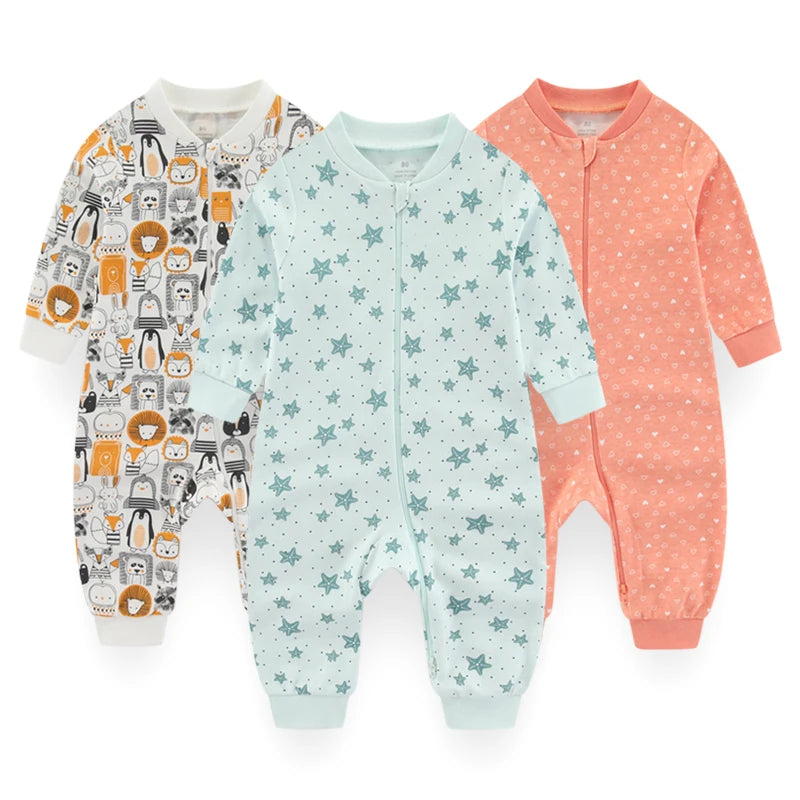 Cute Organic Cotton Baby Pajamas With 2-way Zipper