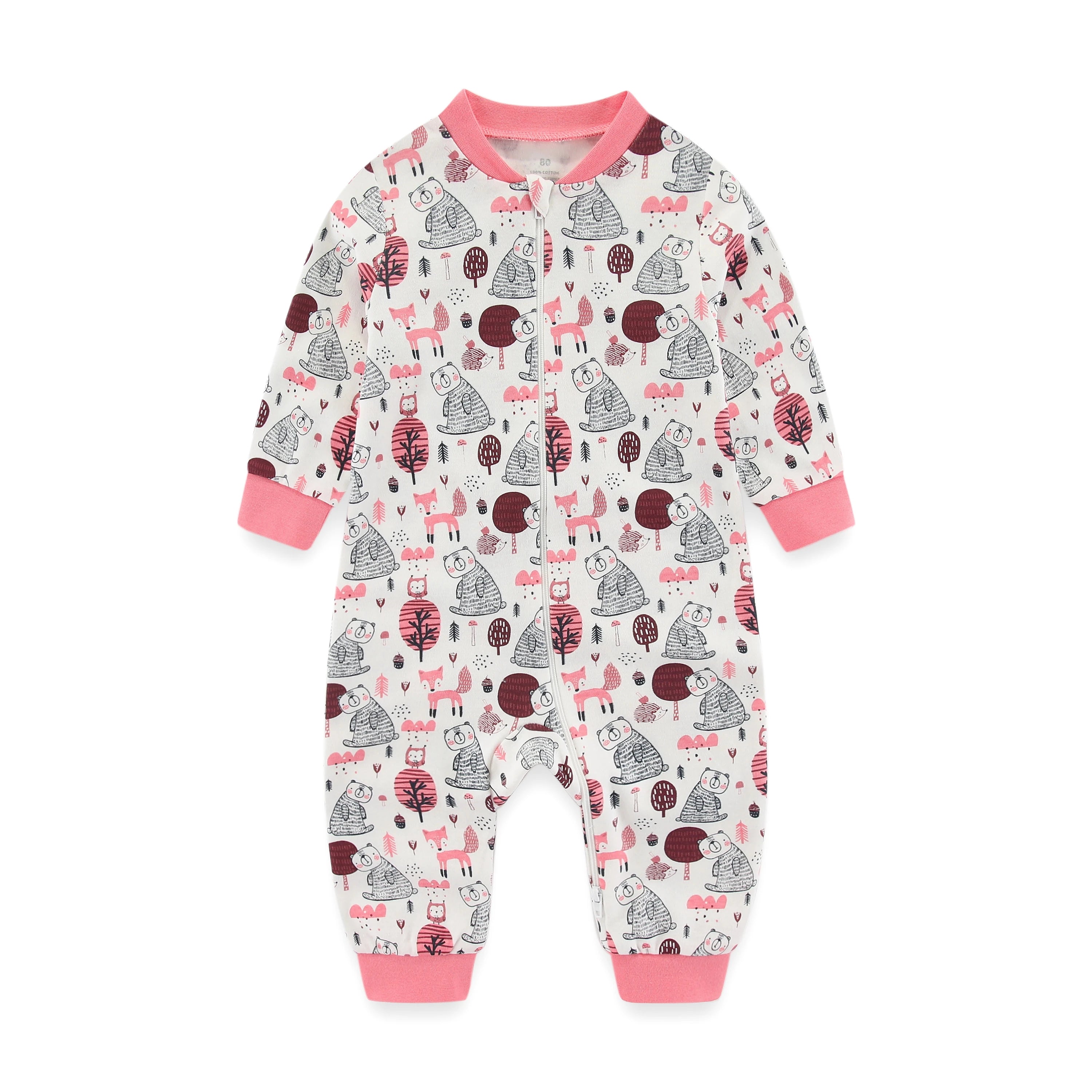 Cute Organic Cotton Baby Pajamas With 2-way Zipper
