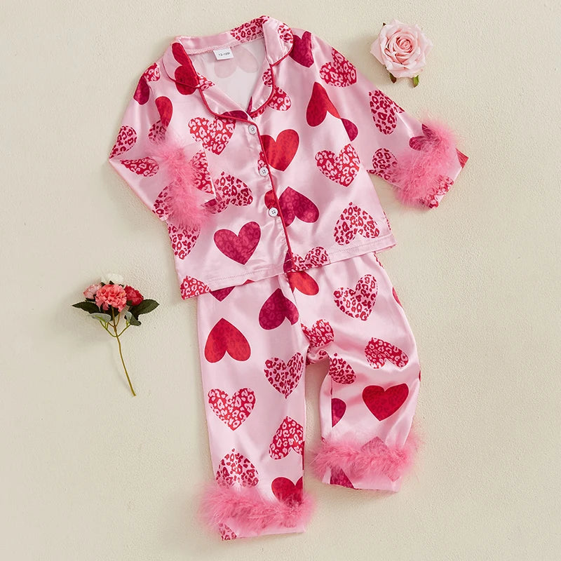 Heart Print Pajama Set for Kids