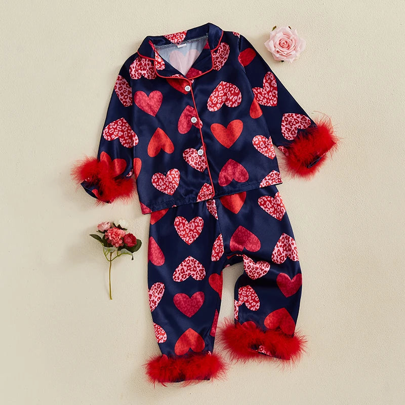 Heart Print Pajama Set for Kids