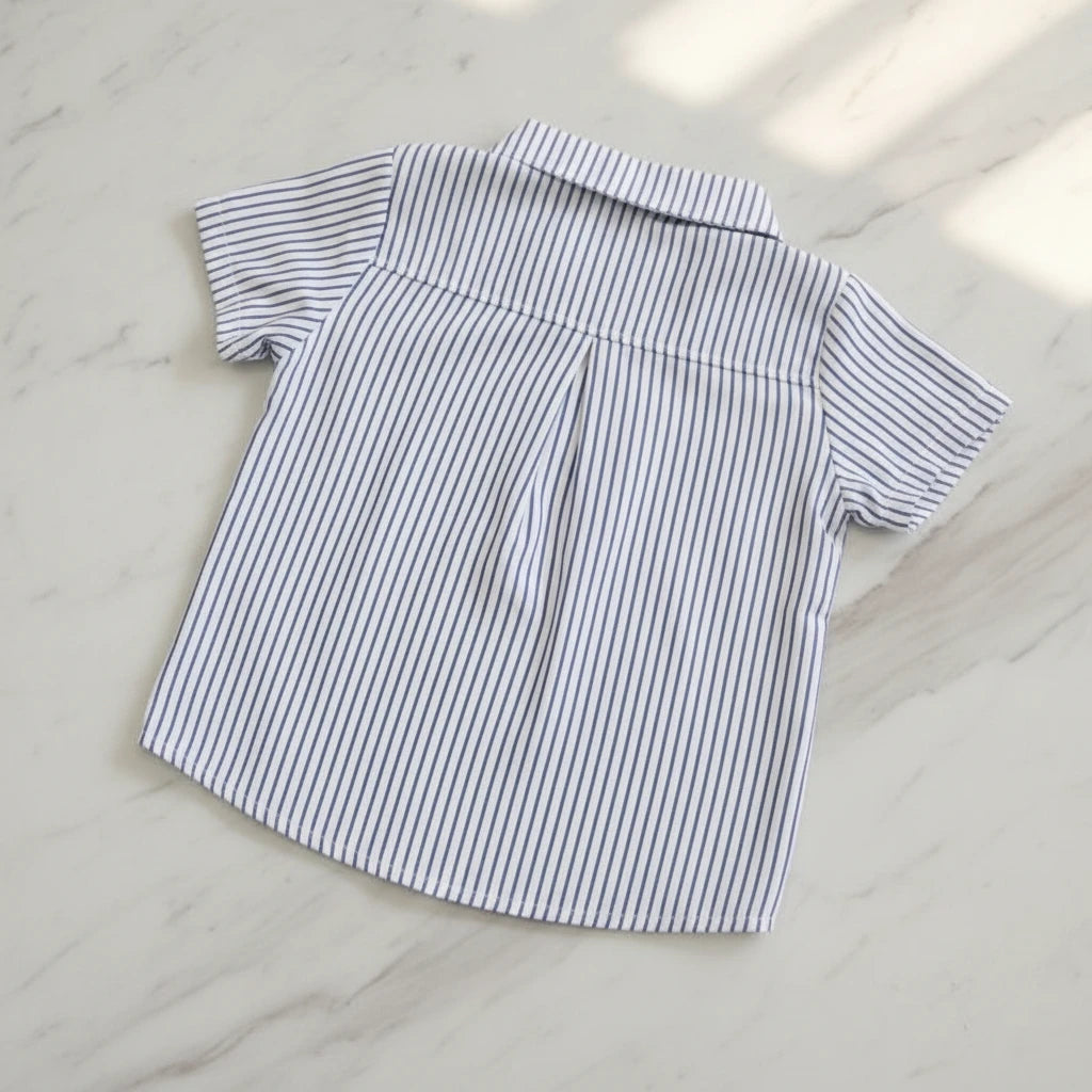 Classic Charm – Boys’ Striped Shirt & White Shorts Summer Set