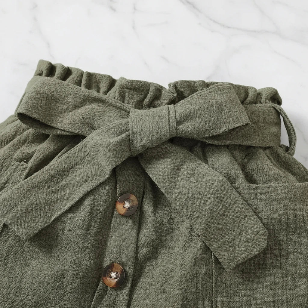 Girls' 2-Piece Halter Top and Paperbag Skirt Set - Black & Olive