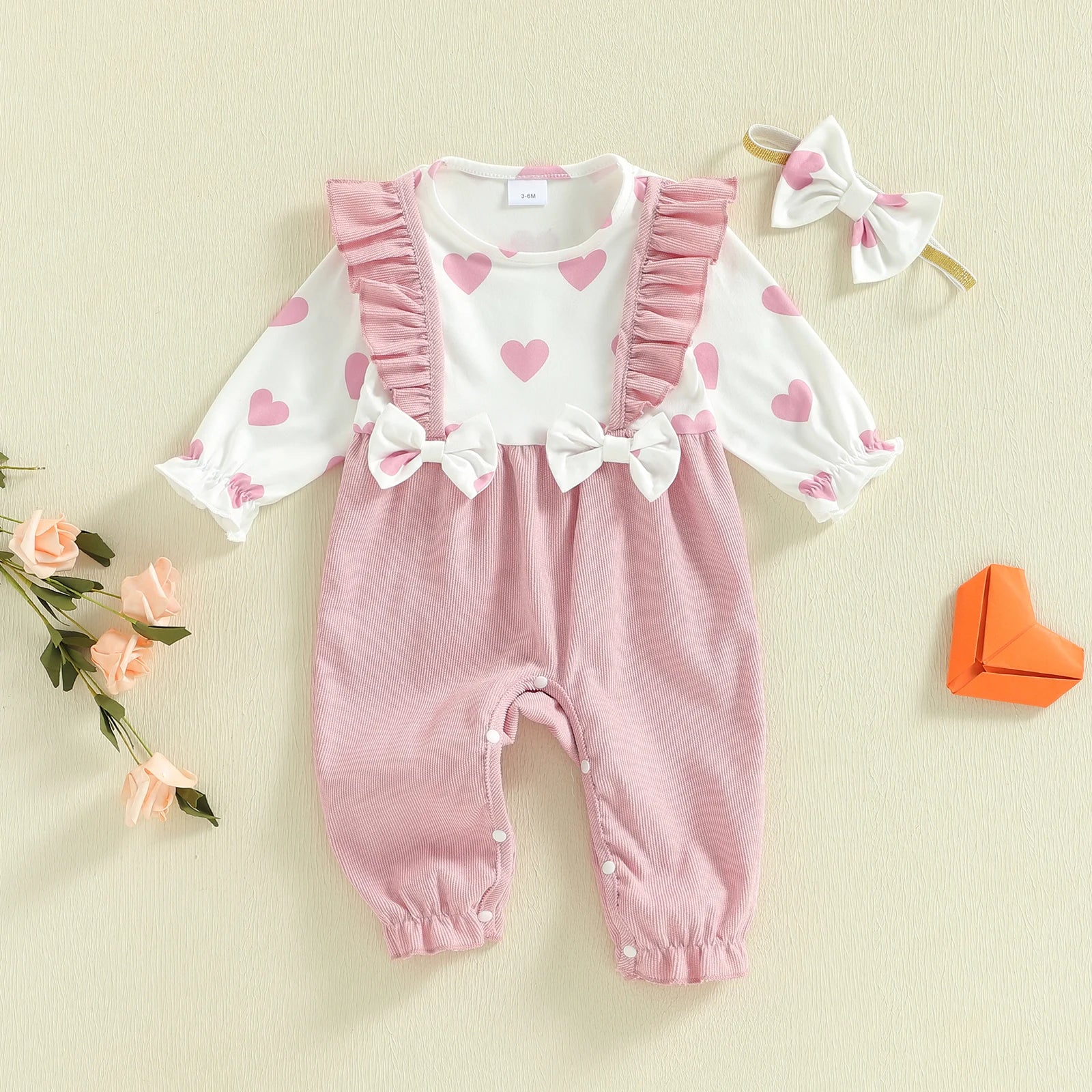 Heart Ruffle Baby Romper Set