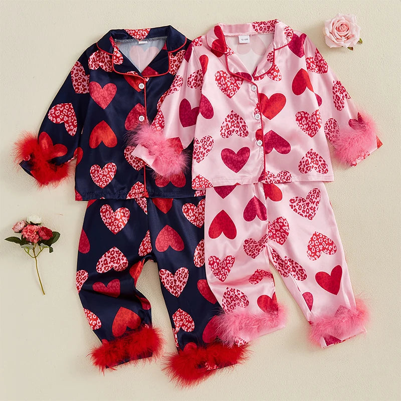 Heart Print Pajama Set for Kids