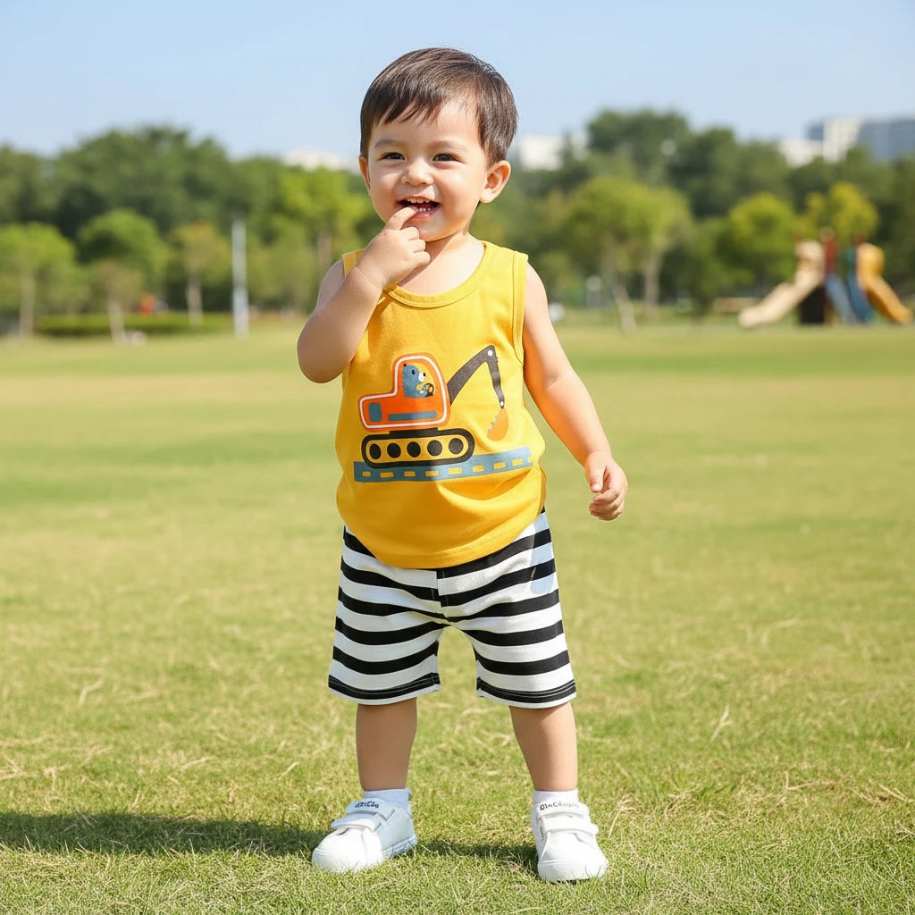 Little Builder’s Dream: Summer Tank & Stripe Shorts Set