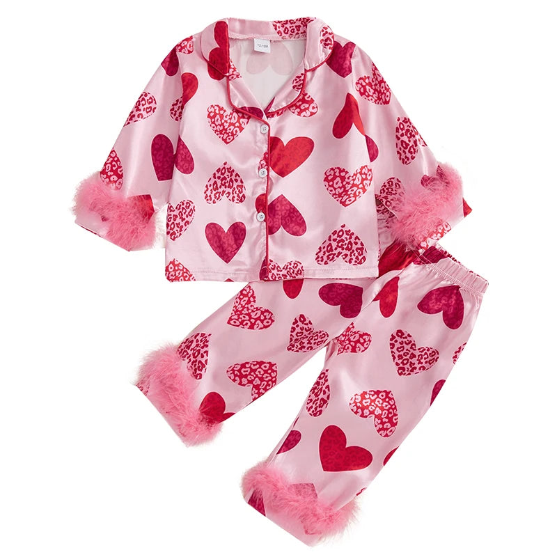 Heart Print Pajama Set for Kids
