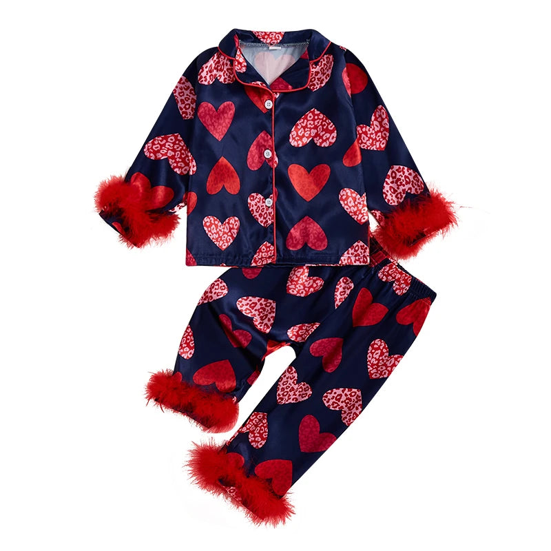 Heart Print Pajama Set for Kids